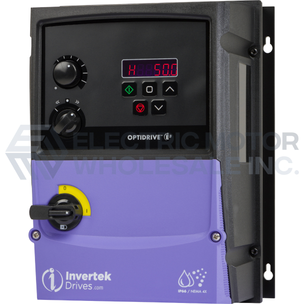 Image for 3HP INVERTEK E3 OptiDrive IP66 UV Resistant VFD w/SW 200-240VAC 3PH Input ODE-3-220105-3F4B